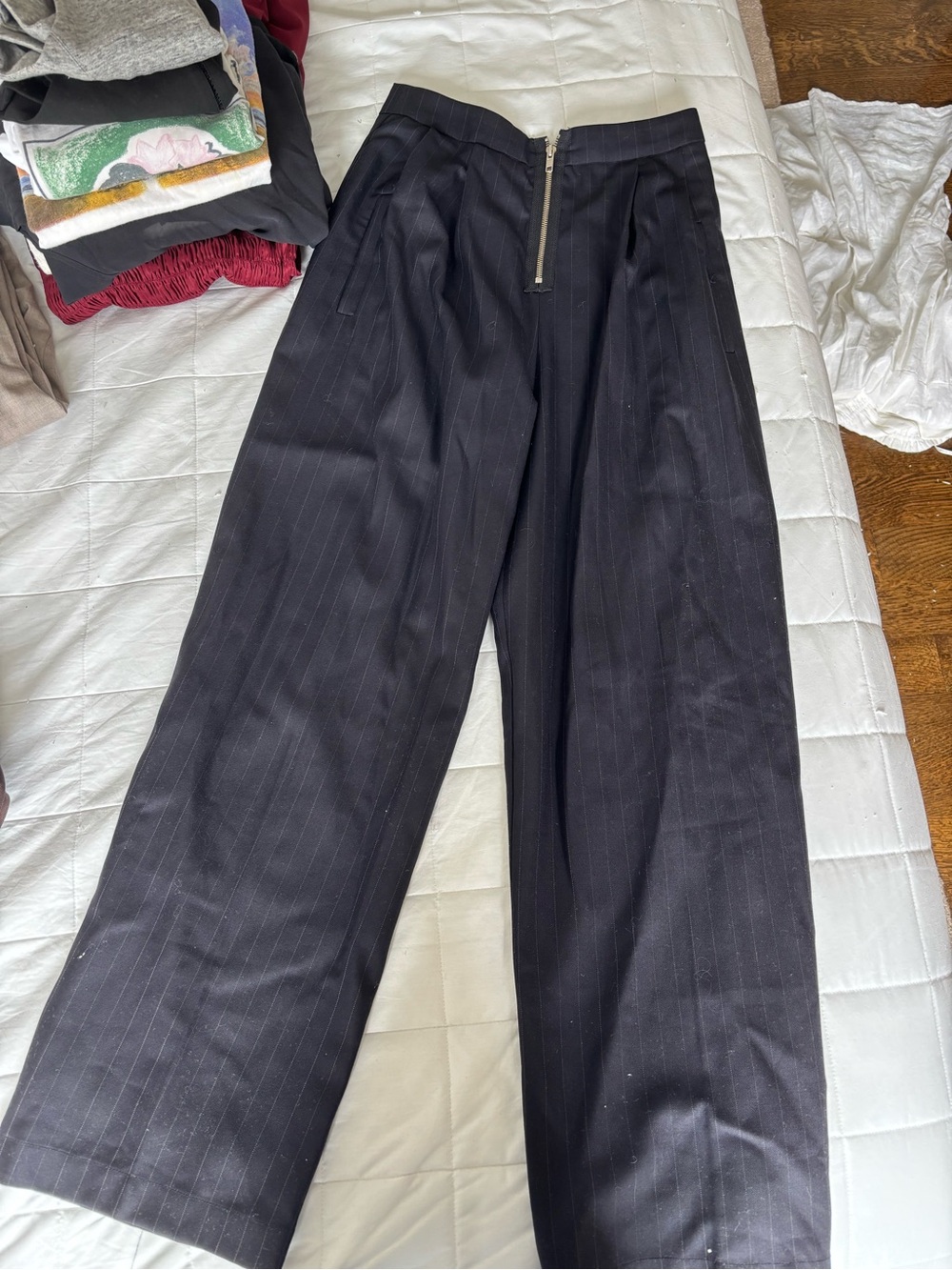 Reformation Navy Pinstripe Wide-Leg Dress Pants